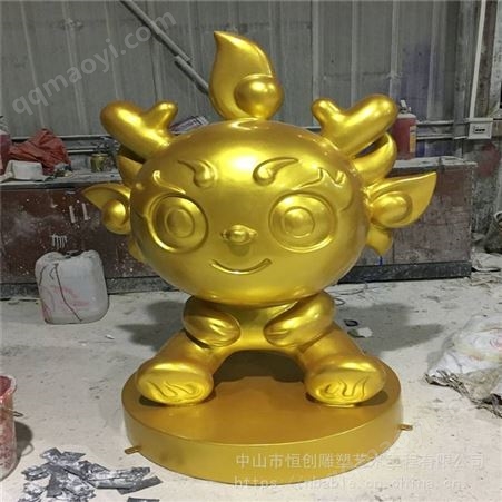 山西电镀卡通雕塑 玻璃钢镀金卡通人物春节主题雕塑