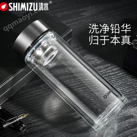广告杯厂家可印刷LOGO 定制礼品杯 雕花盖杯 双层玻璃杯